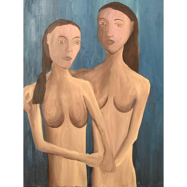 1960s Vintage Mid-Century Modern Two Women Oil Paintings - a Pair For Sale - Image 11 of 11
