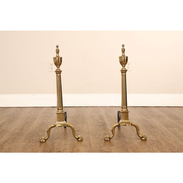 Late 20th Century Federal Style Pair Of Brass Andirons For Sale - Image 5 of 18