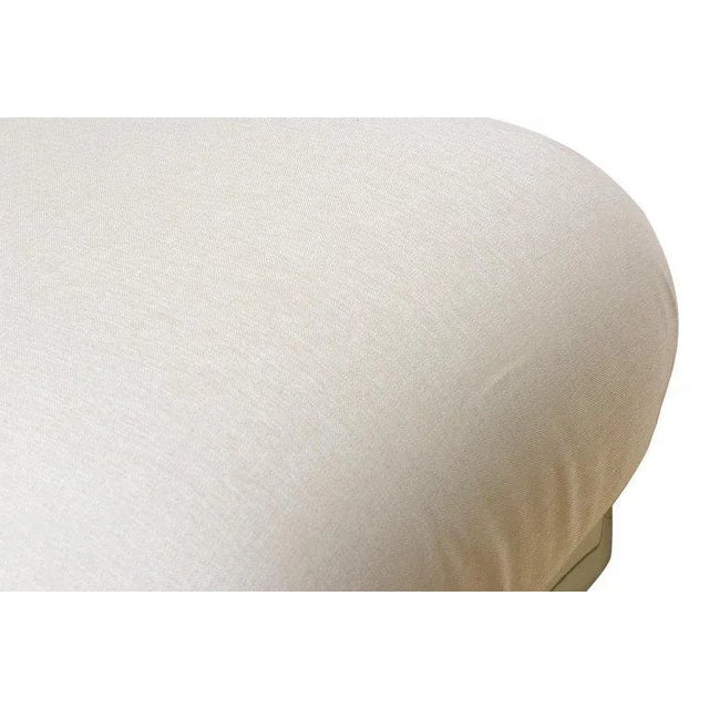 1980s Vintage 80's Karl Springer Large Souffle Restored Ottoman or Bench With Stainless Steel Base and Off White Upholstery For Sale - Image 5 of 10