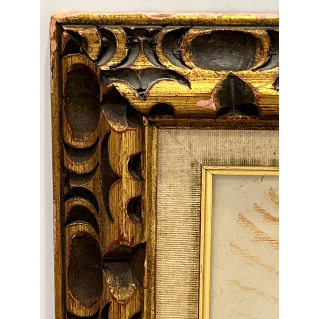 Wood Conger Metcalf Painting, Portrait of Girl With Doll, Conte Crayon on Paper in Gold Leaf Frame For Sale - Image 7 of 12