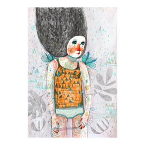 In a Playful Labyrinth With Nature - Whimsical Figurative Art on Paper Original Artwork by Silvia Pavarini