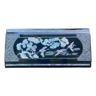 Large Vintage Korean Black Lacquer Mother-of-Pearl Scholar’s Box With Brass Dish Insert For Sale