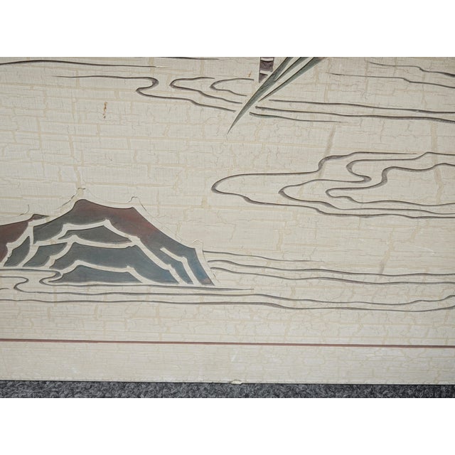 Vintage Oriental Asian Three Panel Picture Screen Crackle & Etched Finish For Sale - Image 14 of 16