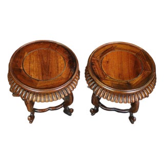 Pair of Vintage Chinese Huali Rosewood Circular Display Stands (Pedestals) For Sale