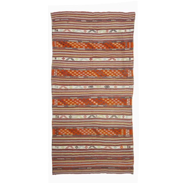 Textile Vintage Embroidered Turkish Kilim Rug For Sale - Image 7 of 7