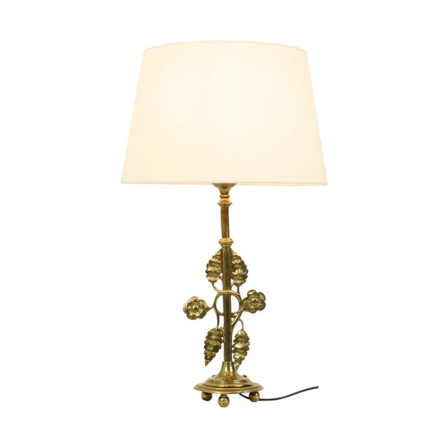 Art Nouveau Style Floral Table Lamp in Brass, 1950s For Sale - Image 16 of 16