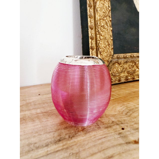 Antique English Sterling Silver and Pink Glass Match Striker For Sale - Image 4 of 7