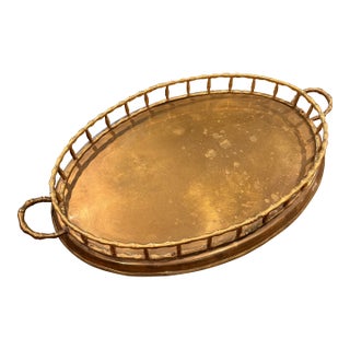 Vintage Brass Bamboo Tray For Sale