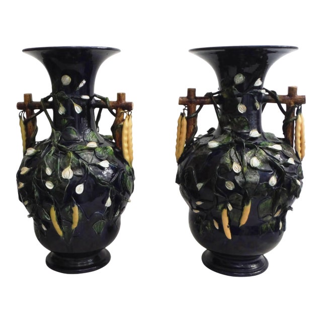Majolica Beans Vases, circa 1880 - a Pair For Sale
