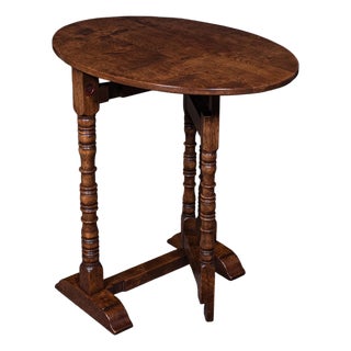 Vintage Folding Oval Occasional Table, English, Gate Leg, Side, Jacobean Revival For Sale