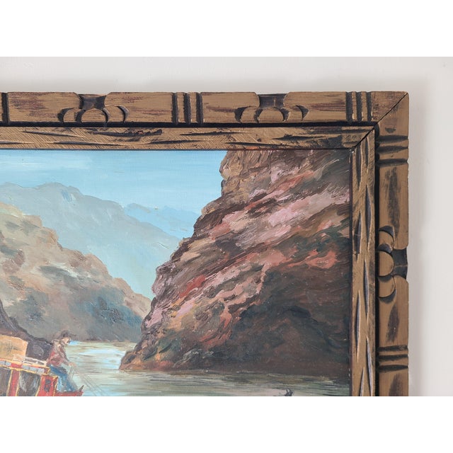 Vintage 1960s Americana Folk Art Oil Painting Wild West Stagecoach & Horses For Sale - Image 11 of 16