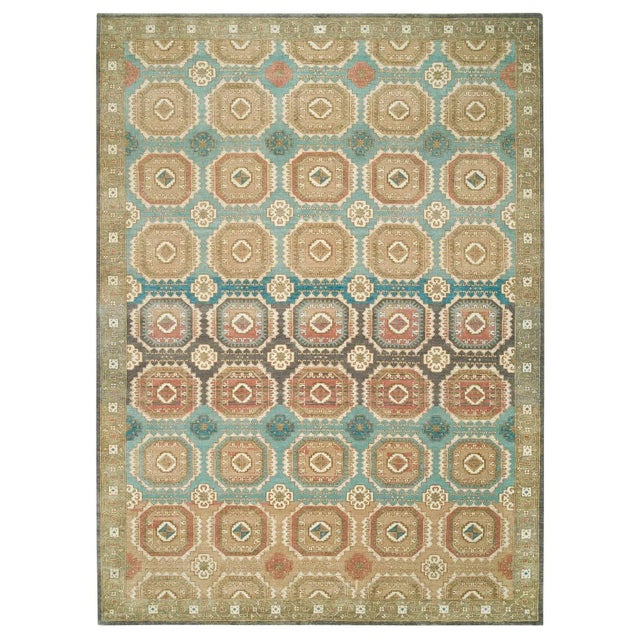 2010s Turquoise/Brown , Hand Spun Ghazni Wool, Natural Dyes, Caucasian Gul Motifs With a Distinct Abrash For Sale - Image 13 of 13