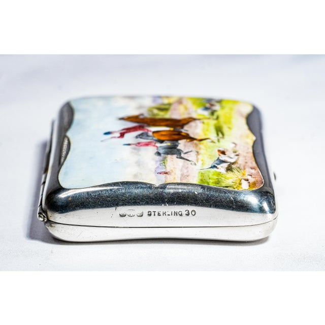Exceptional Hand Painted Enamel Antique Sterling Silver Cigarette Case Horse Equestrian English Country Fox Hunt Scene For Sale - Image 11 of 18