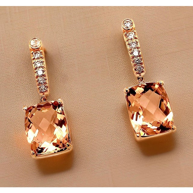 Natural Morganite Diamond Earrings 14k Gold 9.93 TCW Certified For Sale - Image 18 of 18