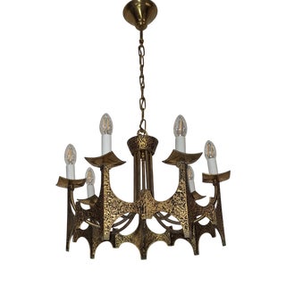 Brutalist 7-Light Chandelier in Bronze and Brass, 1960s For Sale