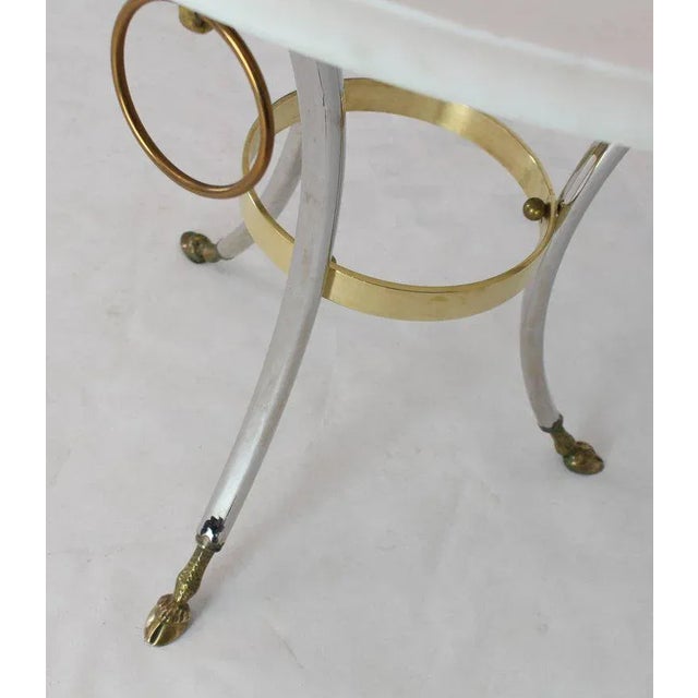 1970s Mid-Century Modern Brass Chrome Marble-Top Hoof Feet Large Rings Accents Table For Sale - Image 6 of 12