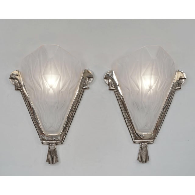 French Art Deco Wall Sconces by Degue 1930 France - A Pair For Sale - Image 6 of 13