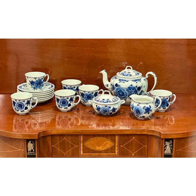 Royal Blue Mid 20th Century De Koninklijke Goedewaagen Delft Blue & White Tea Service for Six - 17 pcs For Sale - Image 8 of 12
