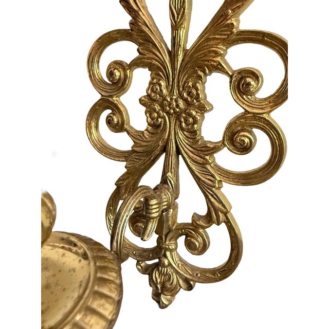 Vintage Solid Brass Baroque Wall Sconces Pair -W/ Detachable Holders Heavyweight Made in India For Sale - Image 10 of 12