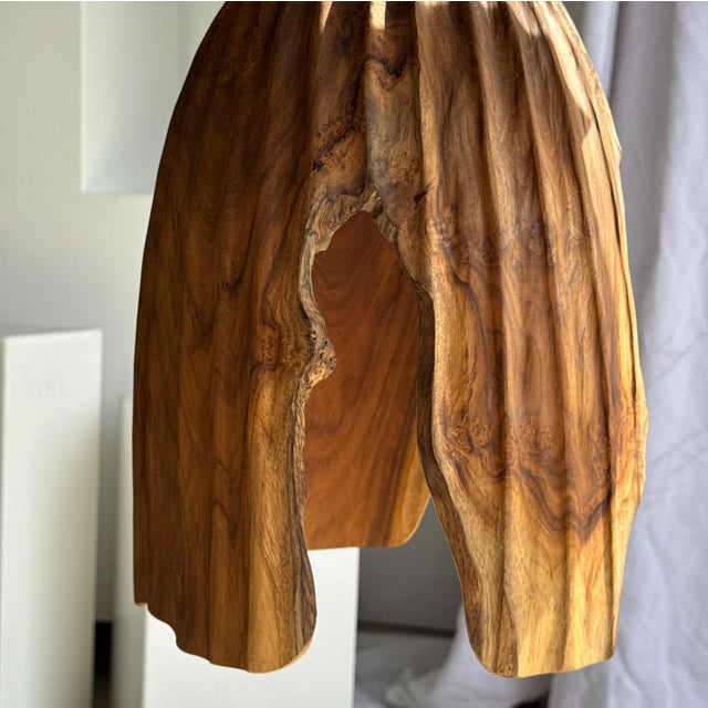 Wood Large Pendant Light in Natural Organic Tubular Teak, 1980s For Sale - Image 7 of 11