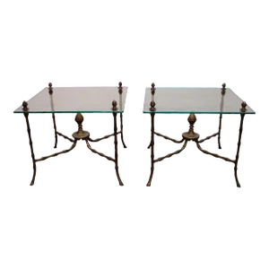 1960s Vintage Italian Faux Bamboo Side Tables - a Pair