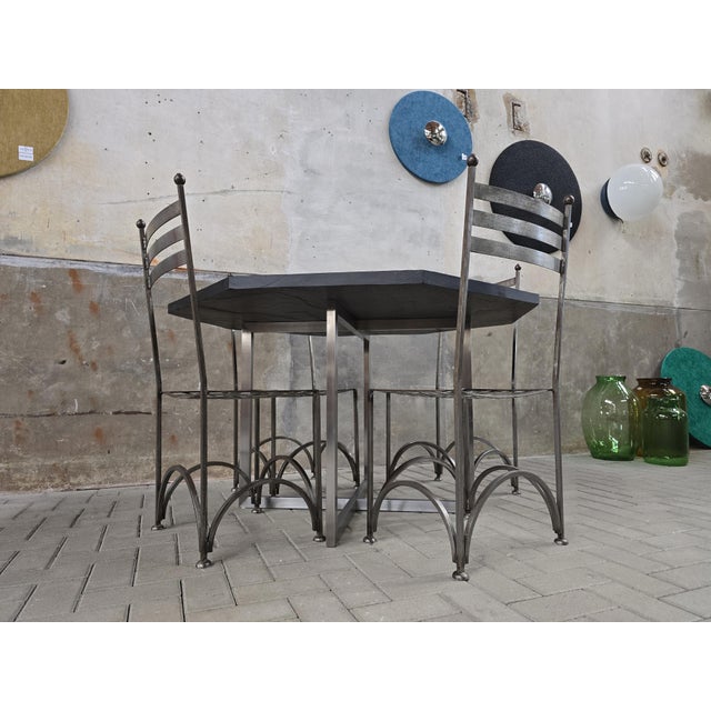French Minimalist Dining Chairs and Slate Table, 1978, Set of 5 For Sale - Image 12 of 18