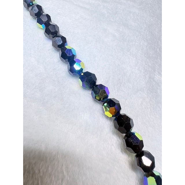 Luxury Jet‑Black Ab Czech Glass Necklace W 14k Ball Clasp • Mid‑Century European For Sale - Image 9 of 13