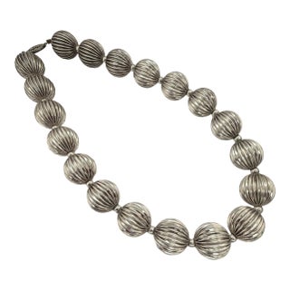 Vintage Sterling Silver Ball Bead Necklace For Sale