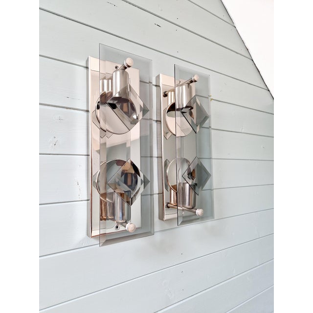 Wall Lights in Chromed Metal and Smoked Glass, 1970, Set of 2 For Sale - Image 15 of 15