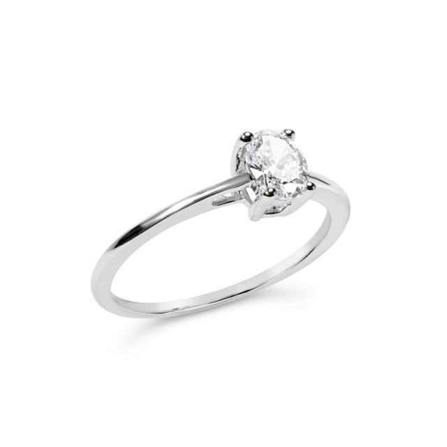 Contemporary 14K White Gold 1/2 Cttw Oval Lab Grown Diamond 4 Prong Solitaire Engagement Ring (F-G Color, VS2-SI1 Clarity) - Size 9 For Sale - Image 3 of 7