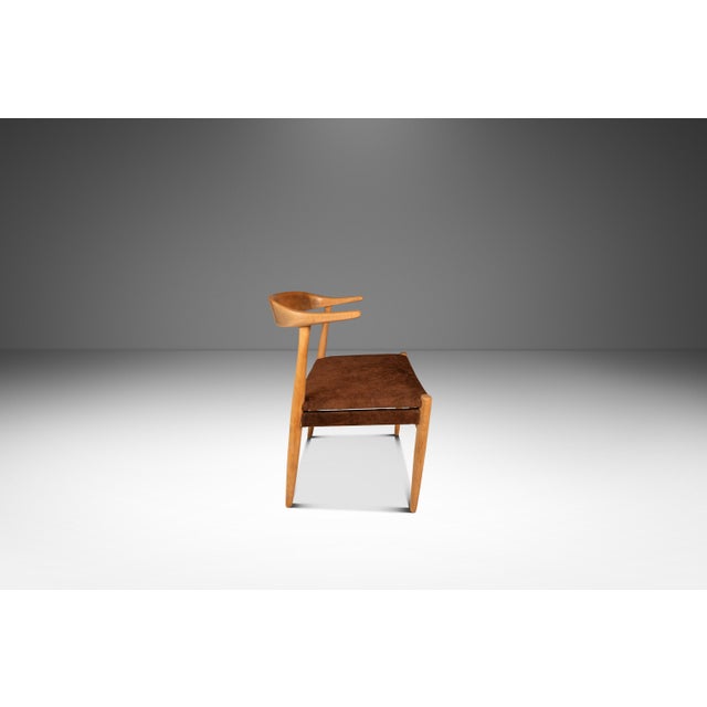 Wood Set of Two (2) Rare Mid-Century Scandinavian Modern "Horn" Accent Armchairs in Beech & Suede Attributed to Folke Ohllson for Dux, Sweden, C. 1950s For Sale - Image 7 of 18