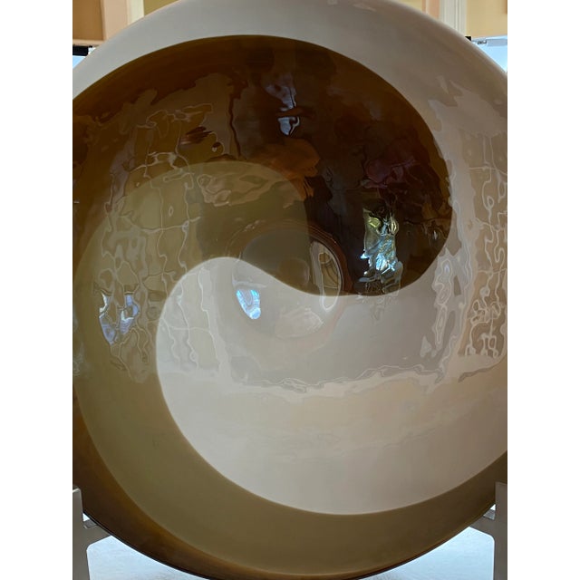 Metal Vintage Modernist Designer Glass Bowl With Swirl Design and Metal Stand For Sale - Image 7 of 13