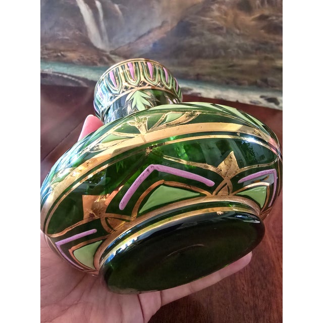 Green Antique Moser Bohemian Glass Emerald Green Gilded Vase For Sale - Image 8 of 11