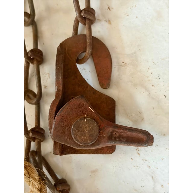 Farmhouse Antique Industrial Block and Tackle Manual Pulley and 50 Foot Rope Rigging System- Farm, Marine, Industrial For Sale - Image 3 of 7