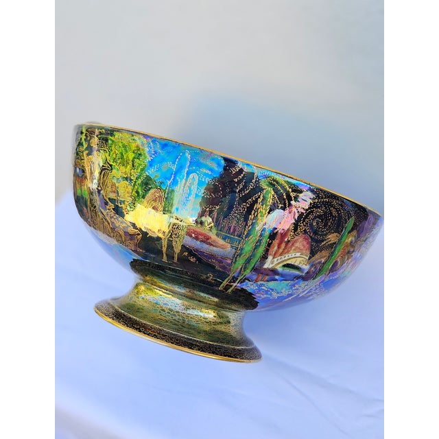 Green Antique Wedgwood Fairyland Lustre Bone China Punch Bowl For Sale - Image 8 of 12