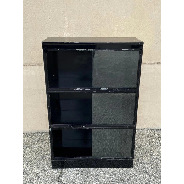 Black Late 20th Century Globe Wernicke Steel Metal Glass Sliding Door 3 Section Stacking Bookcase For Sale - Image 8 of 12
