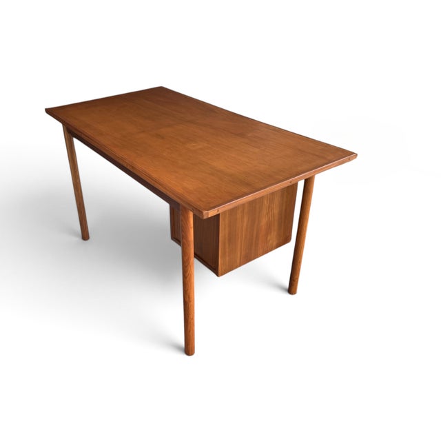 Restored Danish Modern Writing Desk With Sliding Cabinet & Tapered Legs For Sale - Image 12 of 17