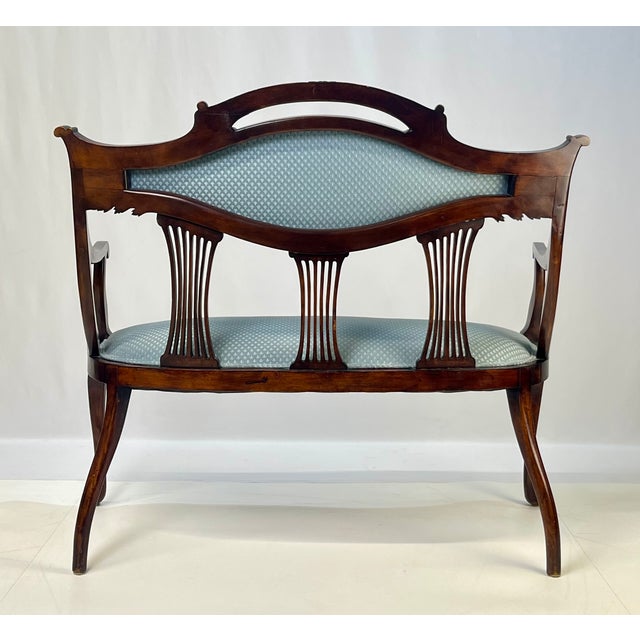 Wood Antique Classical Mahogany Lyre-Back Settee For Sale - Image 7 of 16