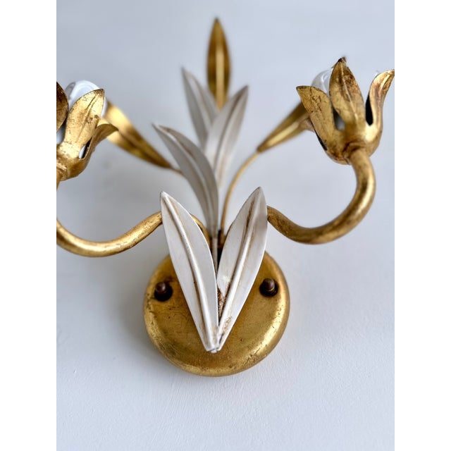 Metal Italian Gilt and White Tole Two-Light Wall Sconces Masca, 1970s, Set of 2 For Sale - Image 7 of 17