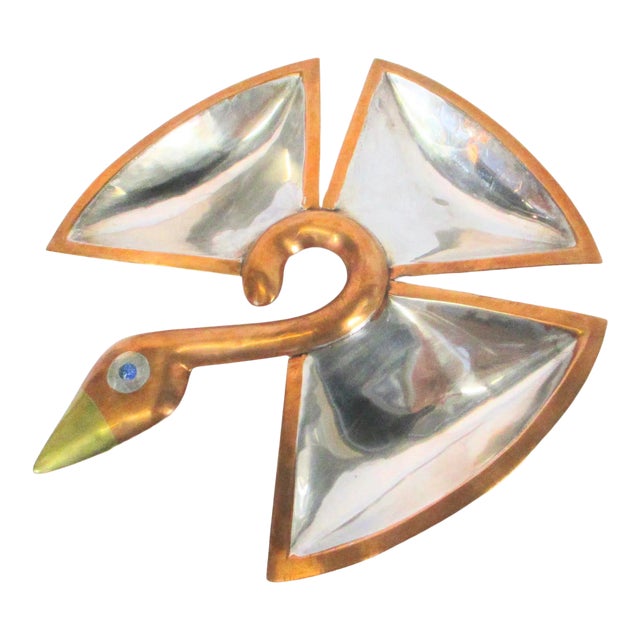 Los Castillos Silver and Copper Center Bowl Vintage 1960s' For Sale