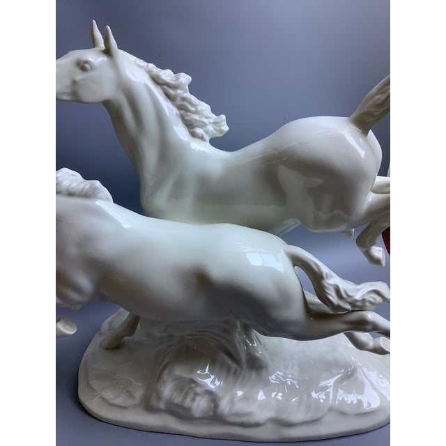 Hutschenreuther China Vintage 60s Hutschenreuther Germany Porcelain Galloping Stallion Horses Lg Statue Sculpture For Sale - Image 4 of 14