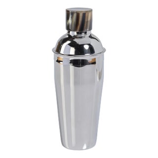 Brompton Silver Stainless Steel Cocktail Shaker with Horn Cap For Sale