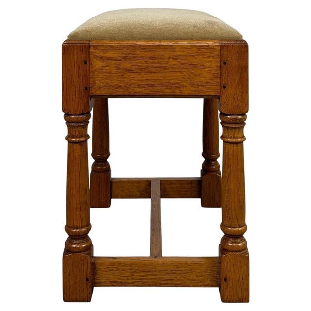Antique English Oak Writing Table with Matching Stool, 1900s, Set of 2 For Sale - Image 11 of 18