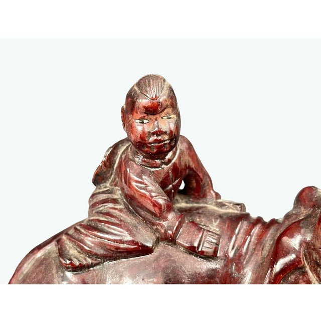 Asian Vintage Rosewood Elephant Carving – Asian Hand-Carved Figurine – Lucky Elephant With Calf & Child For Sale - Image 3 of 10