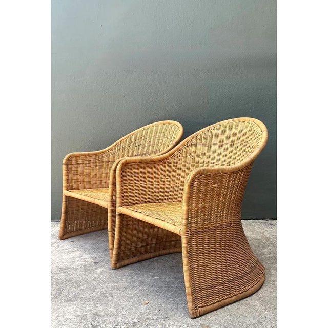 Vintage Rattan Scoop Chairs - A Pair For Sale - Image 4 of 14