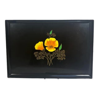 Mid-Century Couroc Golden Poppy Black Lacquer Tray For Sale