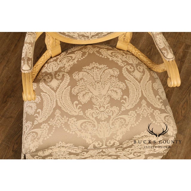 Louis XVI Style Pair Of Painted Oval Back Armchairs With Upholstered Seats For Sale - Image 4 of 18