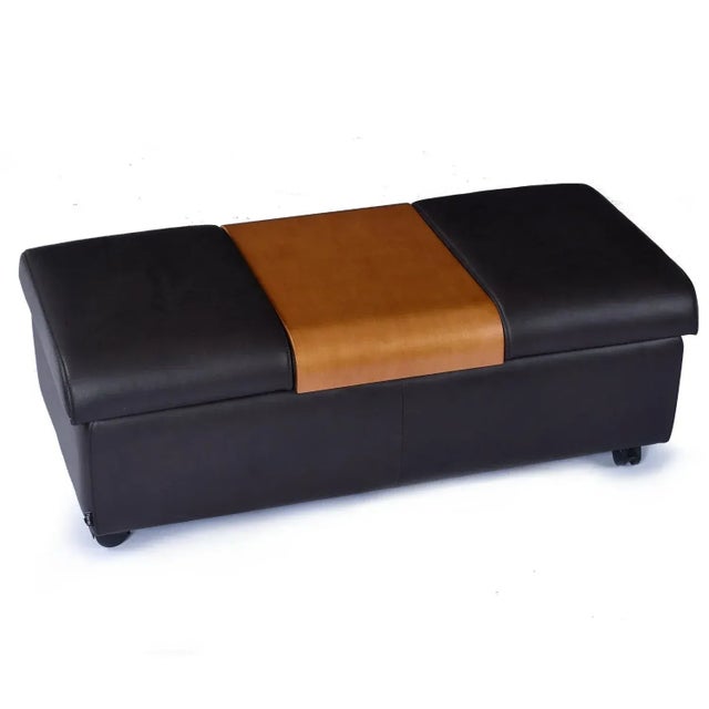 Animal Skin Fjords Amsterdam Brown Leather Scandinavian Storage Bench and Coffee Table For Sale - Image 7 of 12