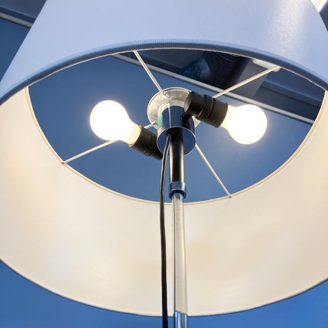 Black Chrome and Black Lacquered Metal Floor Lamp with Fabric Shade from Wila, 1960s For Sale - Image 8 of 12