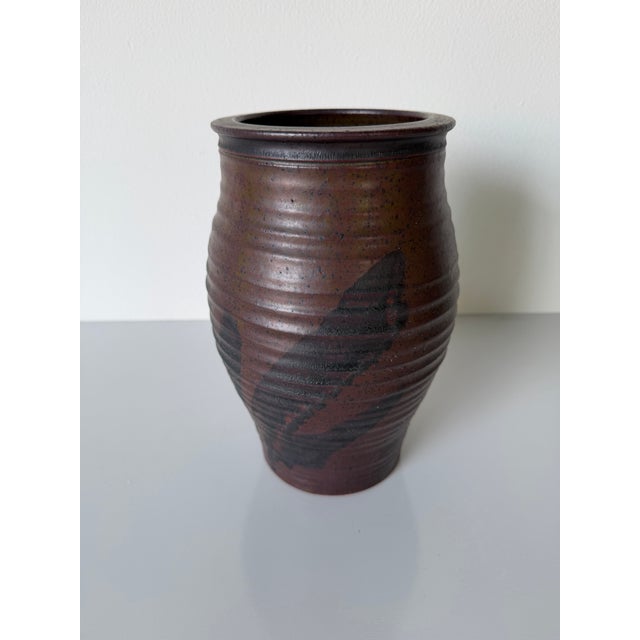 Brown 1977 Vintage Organic Studio Pottery Vase – Hand-Thrown Earth Tone Stoneware Vessel, Signed For Sale - Image 8 of 11